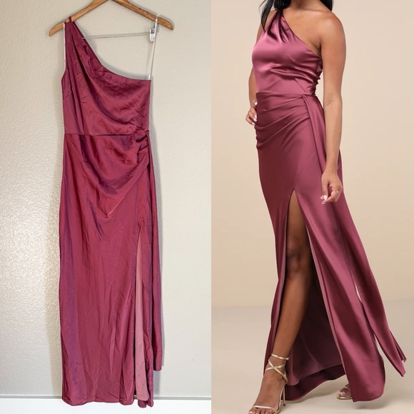 NWOT Signature Elegance Mauve Purple Satin One-Shoulder Maxi Dress - Picture 1 of 10